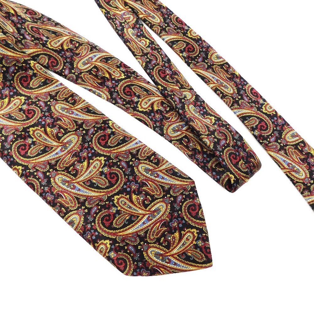 Vintage Mens Luca Franzini Silk Black Red & Gold Paisley Tie Made in Italy